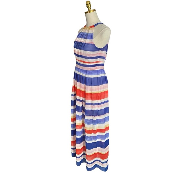 Vince Camuto Women’s High Low Colorful Striped Halter Neck Flowy Maxi Dress Sz 8 - Picture 4 of 10